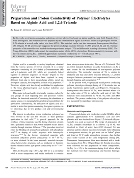 Preparation and Proton Conductivity of Polymer Electrolytes Based on Alginic Acid and 1,2,4-Triazole