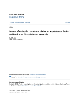 Factors Affecting the Recruitment of Riparian Vegetation on the Ord and Blackwood Rivers in Western Australia