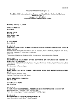 PRELIMINARY PROGRAM (Ver. 4) the 26Th IEEE International