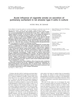 Acute Influence of Cigarette Smoke on Secretion of Pulmonary Surfactant in Rat Alveolar Type II Cells in Culture