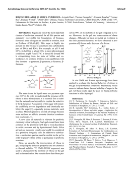 Ribose Behavior in Silica Hydrogel