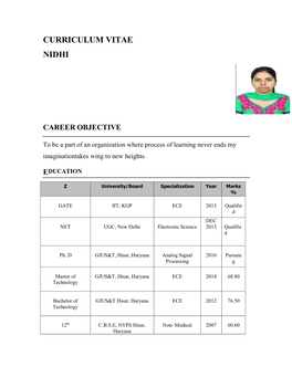 Curriculum Vitae Nidhi