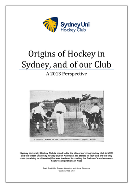 Origins of Hockey in Sydney, and of Our Club a 2013 Perspective