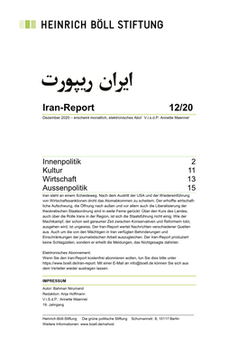 Iran-Report 12/20 Dezember 2020 – Erscheint Monatlich, Elektronisches Abo! V.I.S.D.P