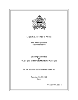 Legislative Assembly of Alberta the 30Th Legislature Second Session