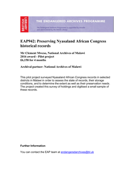 EAP942: Preserving Nyasaland African Congress Historical Records
