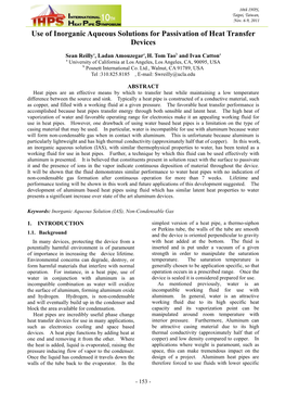 Use of Inorganic Aqueous Solutions for Passivation of Heat Transfer Devices