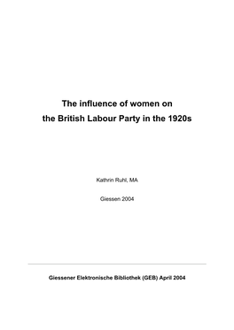 The Influence of Women on the British Labour Party in the 1920S