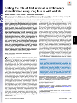 Testing the Role of Trait Reversal in Evolutionary Diversification Using Song Loss in Wild Crickets