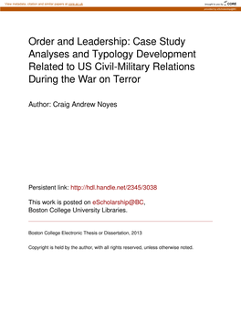 Case Study Analyses and Typology Development Related to US Civil-Military Relations During the War on Terror