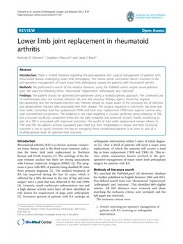 Lower Limb Joint Replacement in Rheumatoid Arthritis Nicholas D Clement1*, Stephen J Breusch2 and Leela C Biant3