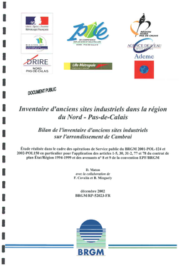 Fnventaire D'snciens Sites Industriels Dans La Région Du Nord - Pas-De-Culais