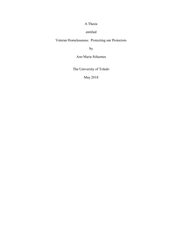 A Thesis Entitled Veteran Homelessness