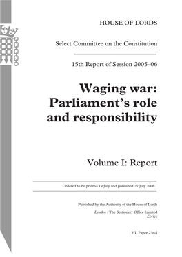 Waging War: Parliament’S Role and Responsibility