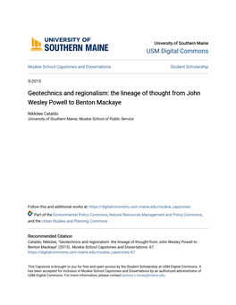 Geotechnics and Regionalism: the Lineage of Thought from John Wesley Powell to Benton Mackaye