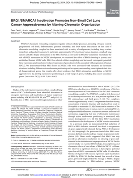 BRG1/SMARCA4 Inactivation Promotes Non–Small Cell Lung Cancer Aggressiveness by Altering Chromatin Organization