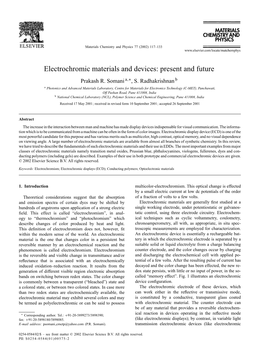 Electrochromic Materials and Devices: Present and Future Prakash R