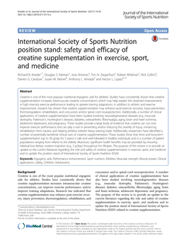 Creatine Supplementation in Exercise, Sport, and Medicine Richard B