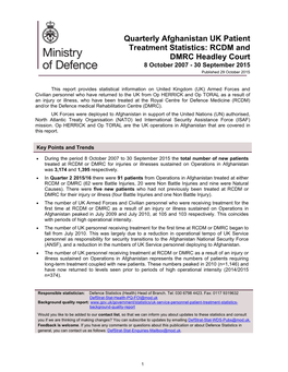 Quarterly Afghanistan UK Patient Treatment Statistics: 8 October