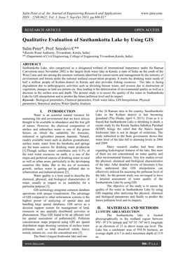 Qualitative Evaluation of Sasthamkotta Lake by Using GIS