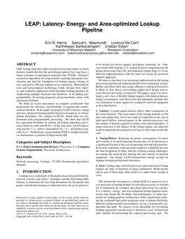 LEAP: Latency- Energy- and Area-Optimized Lookup Pipeline