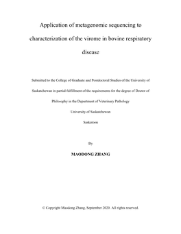 Application of Metagenomic Sequencing to Characterization of the Virome in Bovine Respiratory