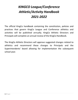 KINGCO League/Conference Athletic/Activity Handbook 2021-2022