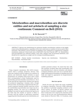 Meiobenthos and Macrobenthos Are Discrete Entities and Not Artefacts of Sampling a Size Continuum: Comment on Bett (2013)