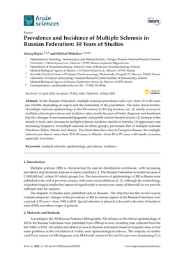 Prevalence and Incidence of Multiple Sclerosis in Russian Federation: 30 Years of Studies