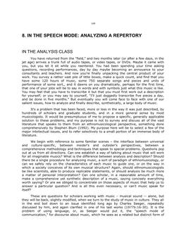 8. in the Speech Mode: Analyzing a Repertory