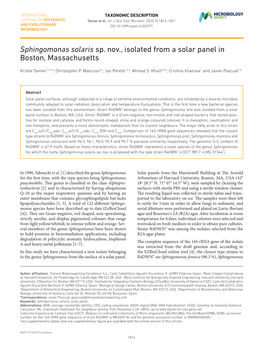 Sphingomonas Solaris Sp. Nov., Isolated from a Solar Panel in Boston, Massachusetts
