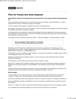 Plan for Freeze-Dry Body Disposal