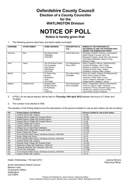 NOTICE of POLL Notice Is Hereby Given That