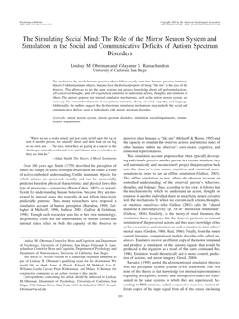 The Role of the Mirror Neuron System and Simulation in the Social and Communicative Deficits of Autism Spectrum Disorders