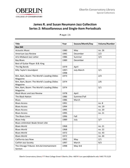 James R. and Susan Neumann Jazz Collection Series 2: Miscellaneous and Single-Item Periodicals