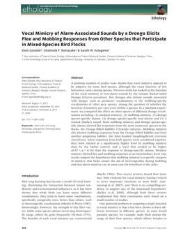 Vocal Mimicry of Alarmassociated Sounds by a Drongo Elicits Flee