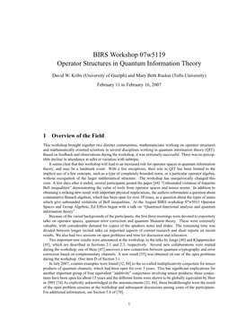 BIRS Workshop 07W5119 Operator Structures in Quantum Information Theory