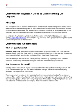 Quantum Dot Physics: a Guide to Understanding QD Displays