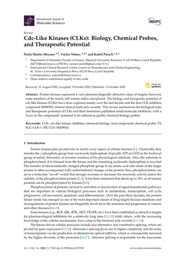 Cdc-Like Kinases (Clks): Biology, Chemical Probes, and Therapeutic Potential