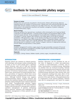 Anesthesia for Transsphenoidal Pituitary Surgery