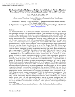 Biochemical Study of Indigenous Berilius Sp. in Relation to Physico-Chemical Properties of Water of International Transboundary River at Downstream