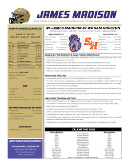 1 James Madison at #4 Sam Houston Saturday, May 8, 2021 • 2:30 Pm Et • Huntsville, Texas • Elliott T