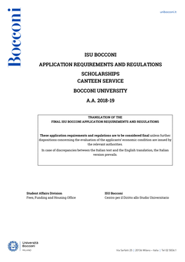Isu Bocconi Application Requirements and Regulations Scholarships Canteen Service Bocconi University A.A