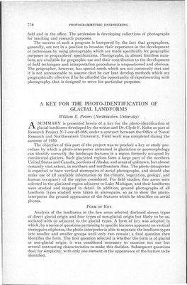 A KEY for the PHOTO-IDENTIFICATION of GLACIAL LANDFORMS William E