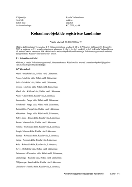 Kohanimeobjektide Registrisse Kandmine