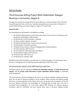 REFLECTIONS Third Chainsaw Milling Project Multi-Stakeholder Dialogue Meeting in Corriverton, Region 6