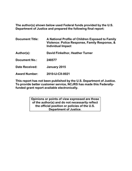 A National Profile of Children Exposed to Family Violence: Police Response, Family Response, & Individual Impact