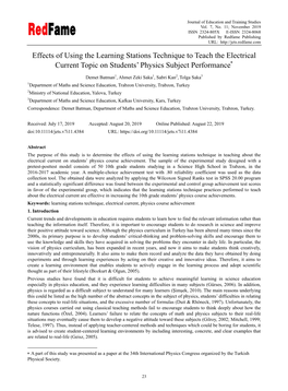 Effects of Using the Learning Stations Technique to Teach the Electrical Current Topic on Students’ Physics Subject Performance