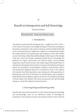 Russell on Introspection and Self-Knowledge Donovan Wishon