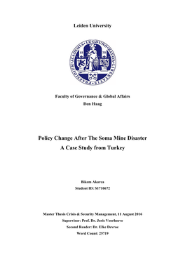 Policy Change After the Soma Mine Disaster a Case Study from Turkey